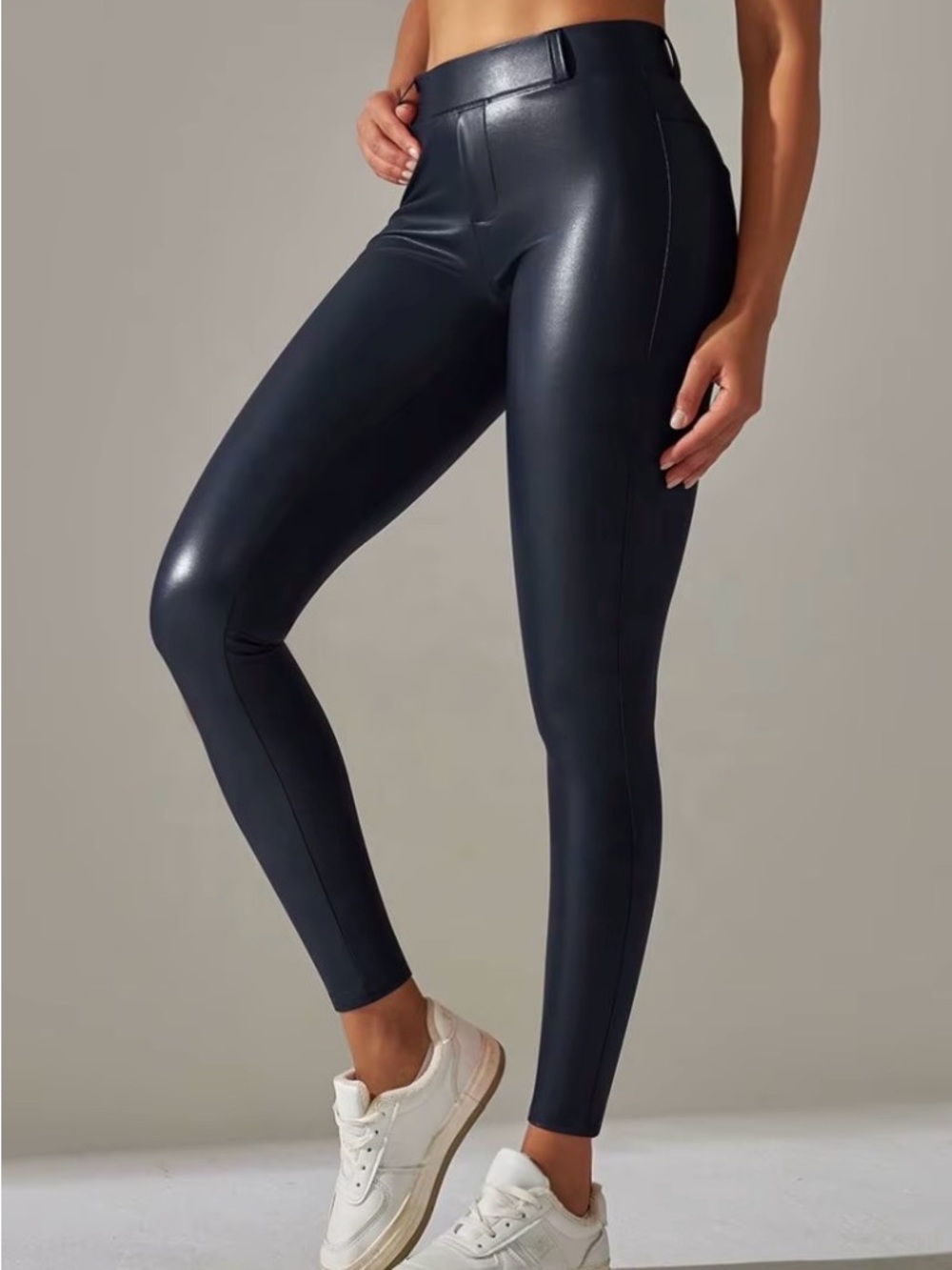 Faux Leather Leggings - Navy
